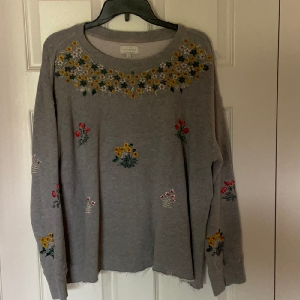 Gray Floral Embroidered Sweater